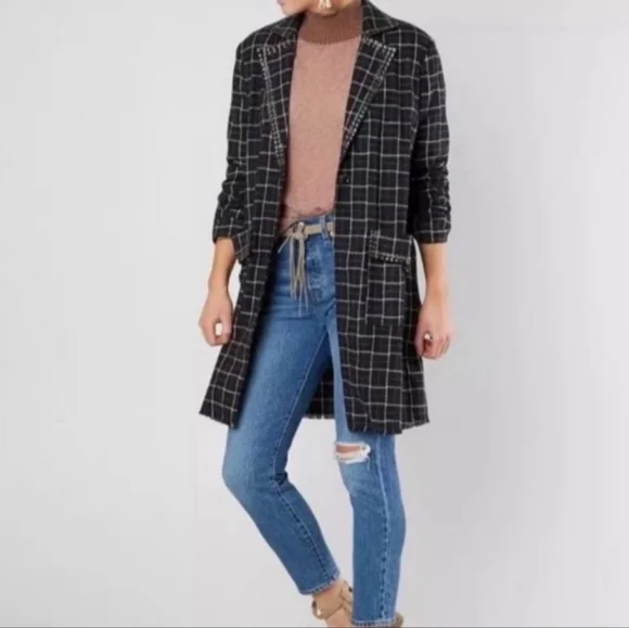 EUC GIMMICKS by BKE Studded Plaid Finge Duster Jacket MD - Picture 2 of 8